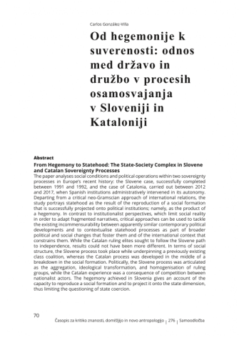 From Hegemony to Statehood: The State-Society Complex in Slovene and Catalan Sovereignty Processes