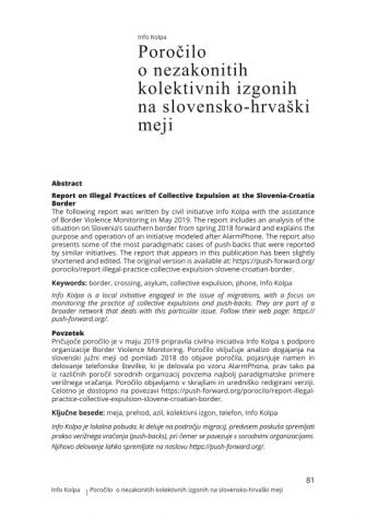 Report on Illegal Practices of Collective Expulsion at the Slovenia-Croatia
