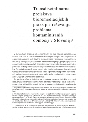 A Transdisciplinary Study of Bioremediation Practices Used in Solving the Issue of Contaminated Areas in Slovenia