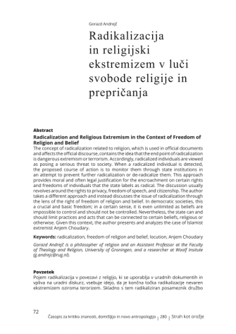 Radicalization and Religious Extremism in the Context of Freedom of Religion and Belief