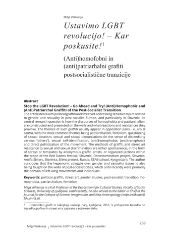 Stop the LGBT Revolution! - Go Ahead and Try! (Anti)Homophobic and (Anti)Patriarchal Graffiti of the Post-Socialist Transition