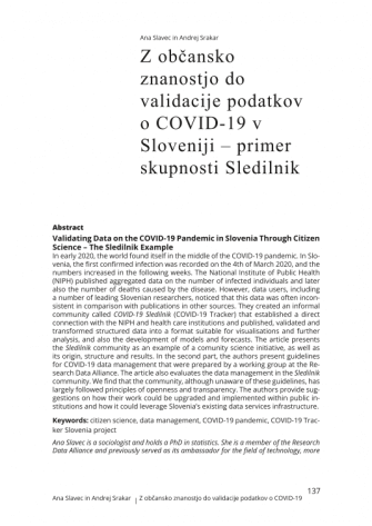 Z občansko znanostjo do validacije podatkov o COVID-19 v Sloveniji – primer skupnosti Sledilnik