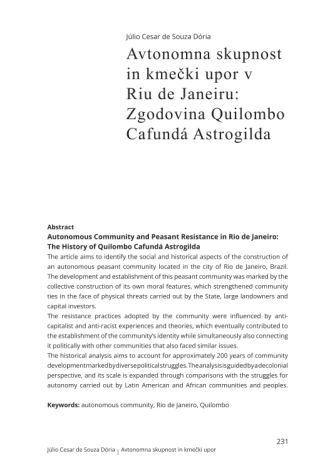 Avtonomna skupnost in kmečki upor v Riu de Janeiru: Zgodovina Quilombo Cafundá Astrogilda