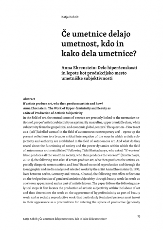 Če umetnice delajo umetnost, kdo in kako dela umetnice? Anna Ehrenstein: Delo hiperženskosti in lepote kot produkcijsko mesto umetniške subjektivnosti