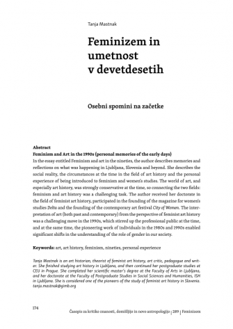 Feminizem in umetnost v devetdesetih (osebni spomini na začetke)