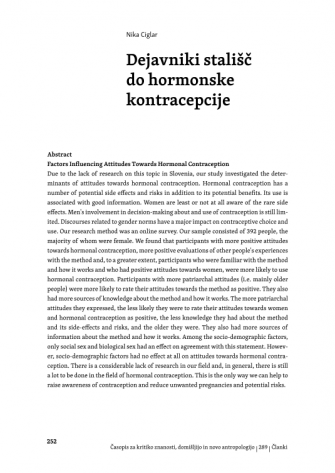 Dejavniki stališč do hormonske kontracepcije