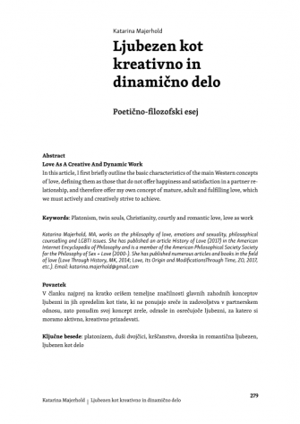 Ljubezen kot kreativno in dinamično delo (poetično-filozofski esej)